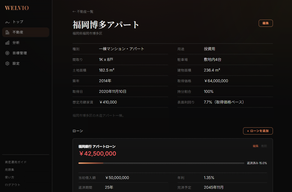 WELVIOの不動産詳細画面
